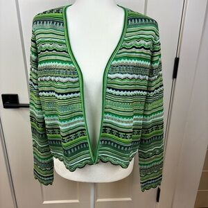 NWT Chico's Green Striped Cardigan Open Front Size 2 (Large 12)  g
